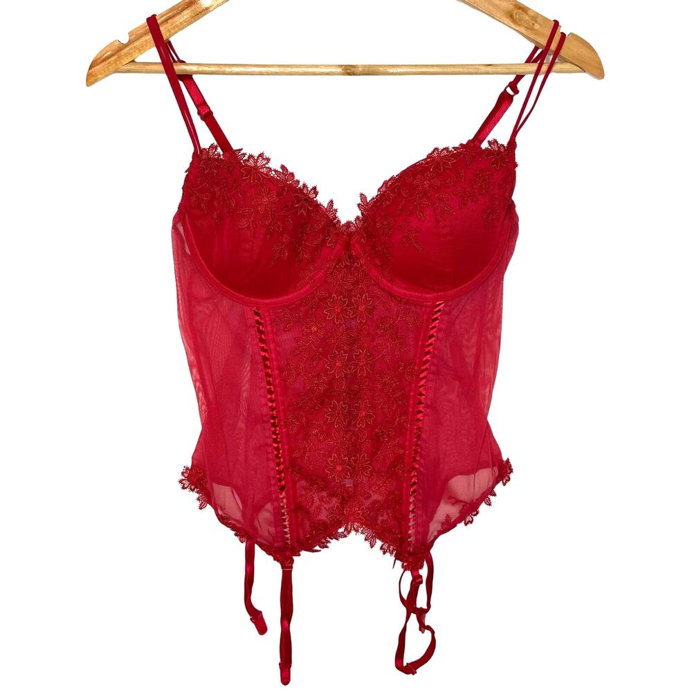 Delicates Red Bustier L Sleeveless Eyelet lace Floral Lingerie Sexy Cups Mesh